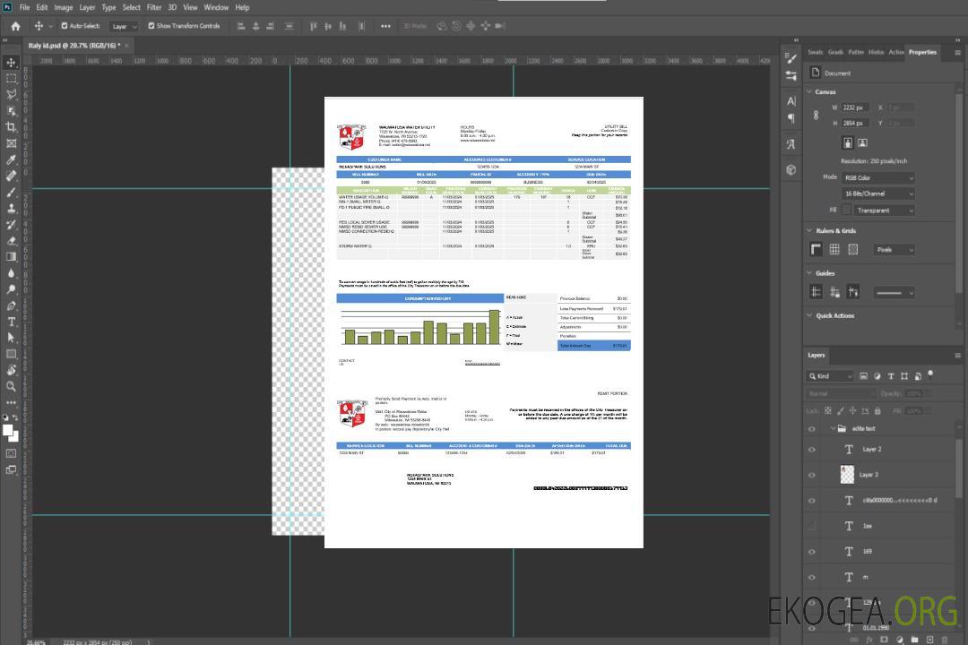 Modèle de facture de services publics d'entreprise USA Wawatosa Water Utility aux formats Word et PDF template